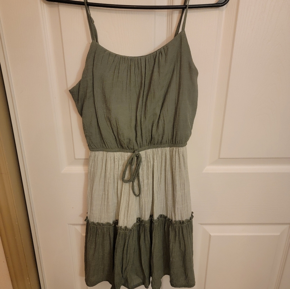 Green and White Sleeveless Dress
